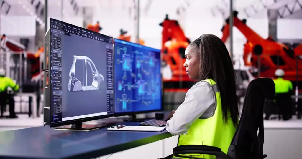 moça com projeto de automóvel